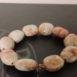 Handmade Elegant Pink and Cream Beaded Bracelet Copper Wire
